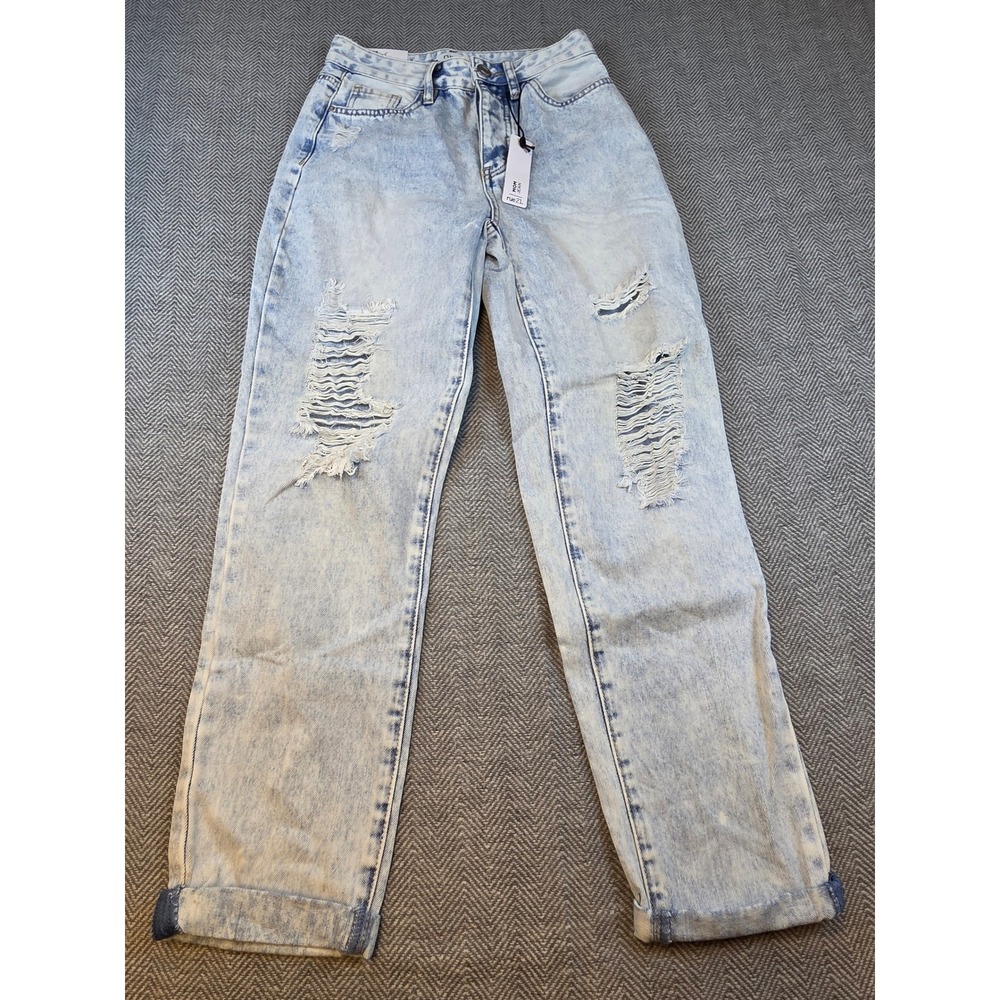 rue21 Womens Super High Rise Mom Jeans Light Acid Wash Distressed Size 4 NEW